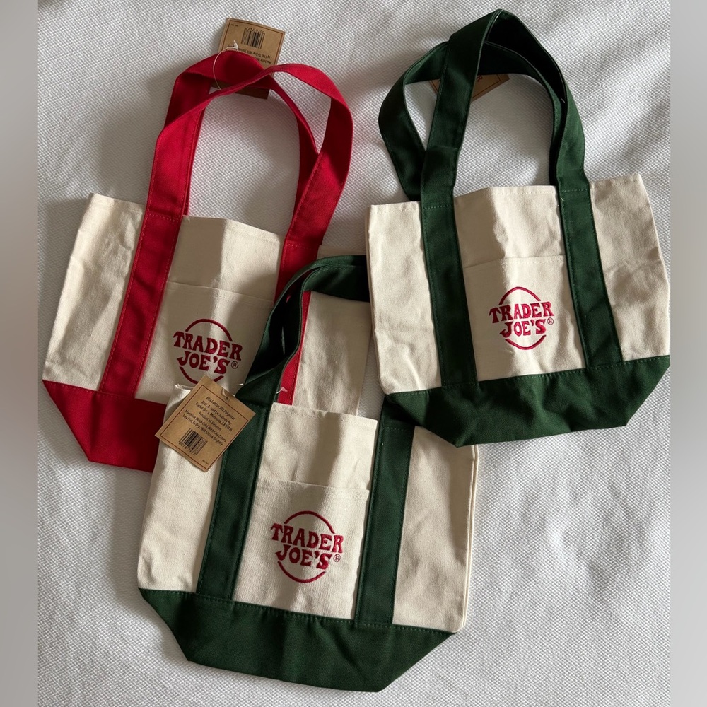 Trader Joe's Canvas Mini Tote Bags - Red and Green